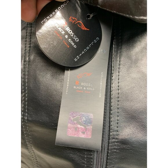 New R Rosso Black & Gold Leather Jacket Black Zip Up Hoodie Large NWT Italy - Picture 4 of 11